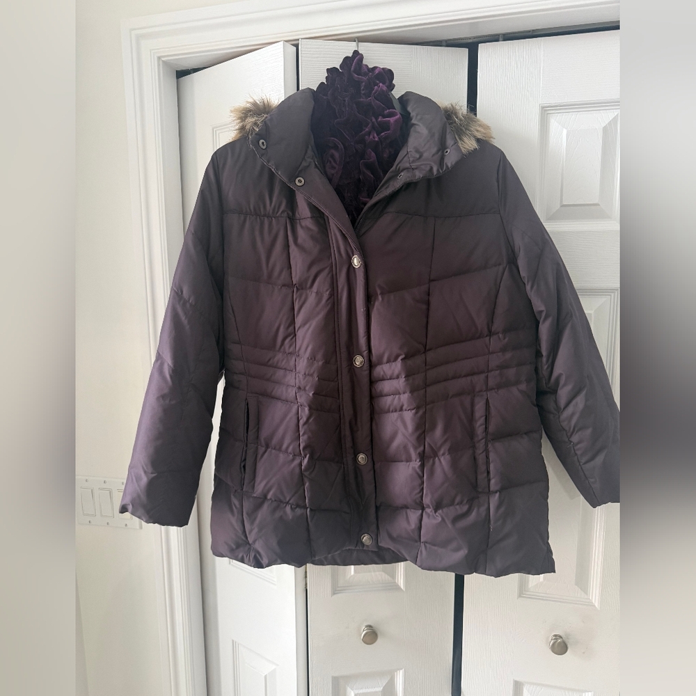 Cleo Plum Puffer Jacket with Faux Fur Trim